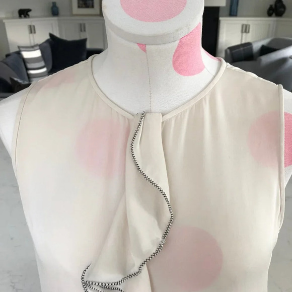 Classiques Entier Sleeveless Round Neck Silk Top w Frill Detail Cream + Blk Sz S - Picture 4 of 11